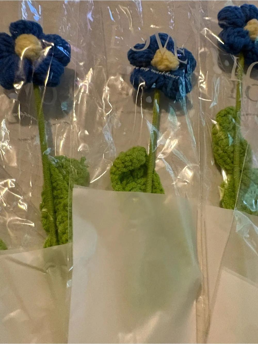 Handmade Blue Crochet Flower Roses - Set of 5